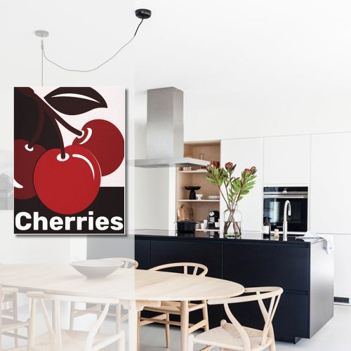 Modern Black White Red Cherries Kitchen Poster