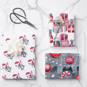 Modern Black White Red Christmas Watercolor Wrapping Paper Sheets