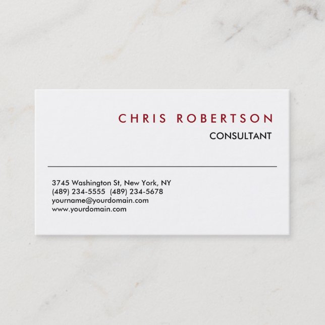 Modern Black White Red Consultant Business Card (Front)