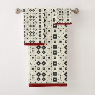 Modern Black White Red Geometric Pattern Bath Towel Set