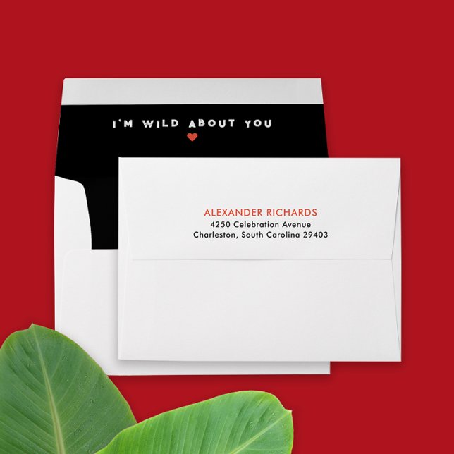Modern Black White Red Heart Wild About You Typo Envelope (Creator Uploaded)