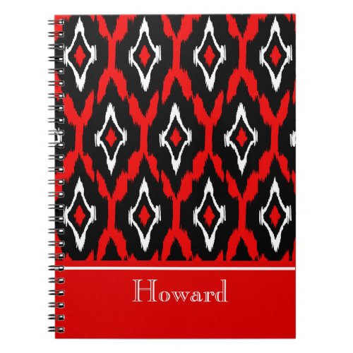 Modern black white red Ikat Tribal Pattern 1 Notebook