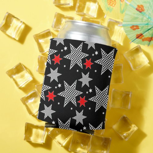 Modern Black White Red Patterned Stars Can Cooler