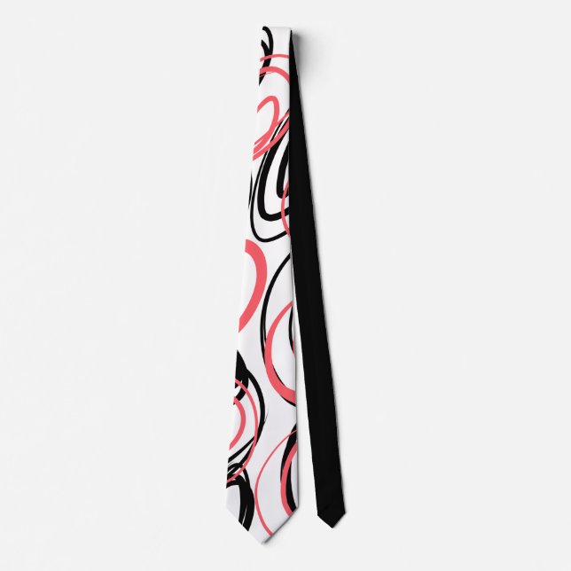 Modern Black White Red Swirls Abstract Neck Tie (Front)
