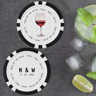 Modern Black White Red Wine Drink Voucher Wedding Poker Chips