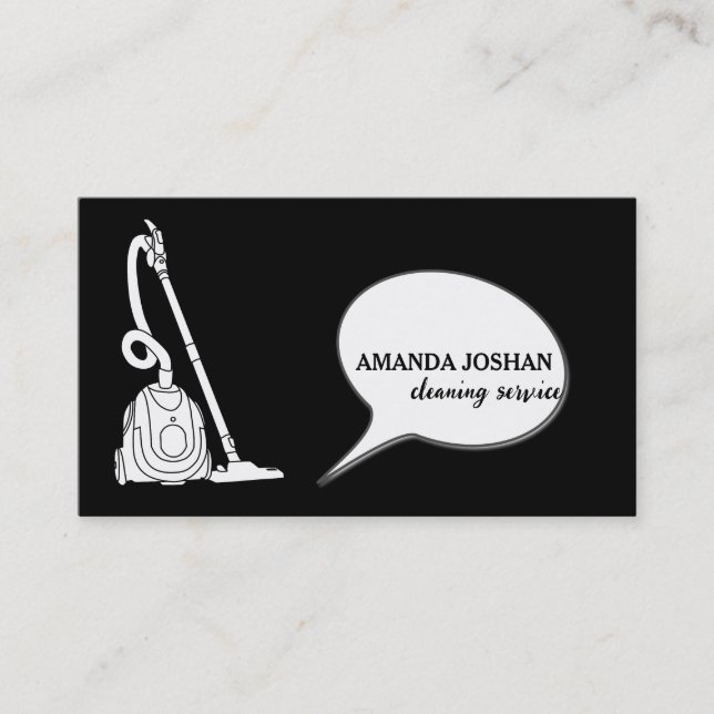 Modern Black & White Retro House Cleaning Vacuum  Business Card (Front)