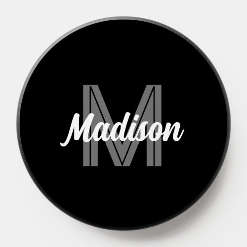 Modern Black White Retro Monogram Name PopSocket