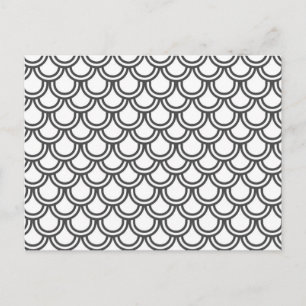 Modern Black White Retro Scallop Pattern Postcard