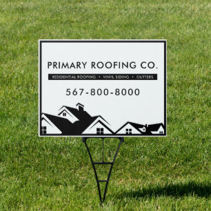 Modern Black & White Roofing Construction Repair Sign