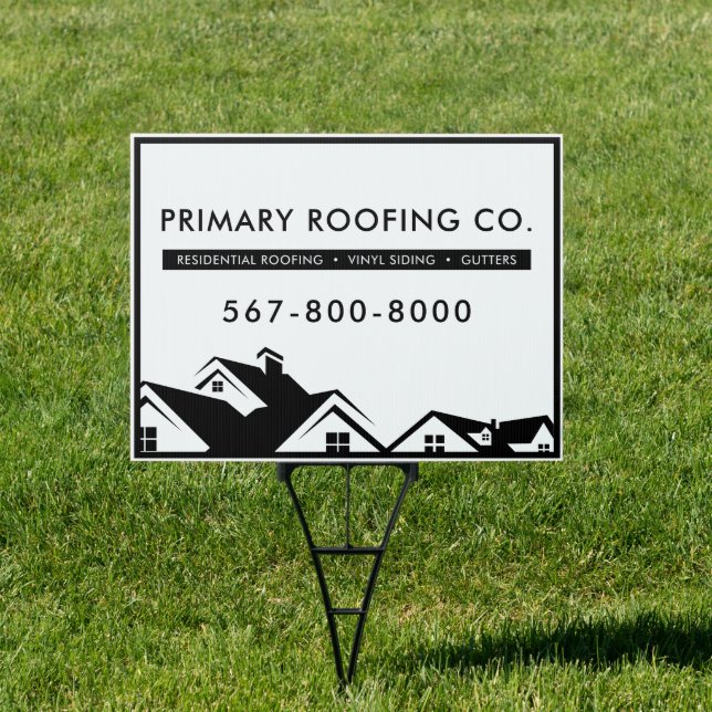 Modern Black & White Roofing Construction Repair Sign (Insitu)