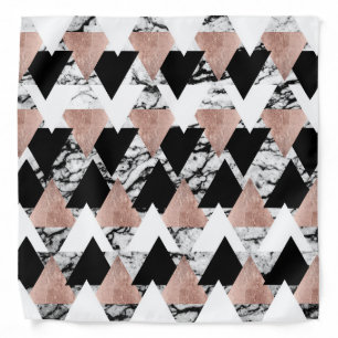 Modern Black White Rose Gold Triangles on Marble Bandana
