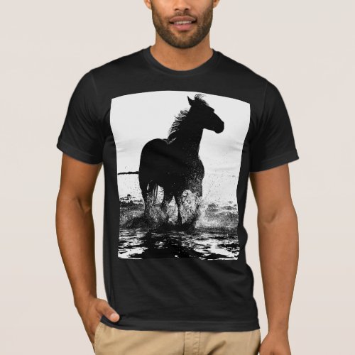 Modern Black White Running Horse Pop Art Mens T_Shirt