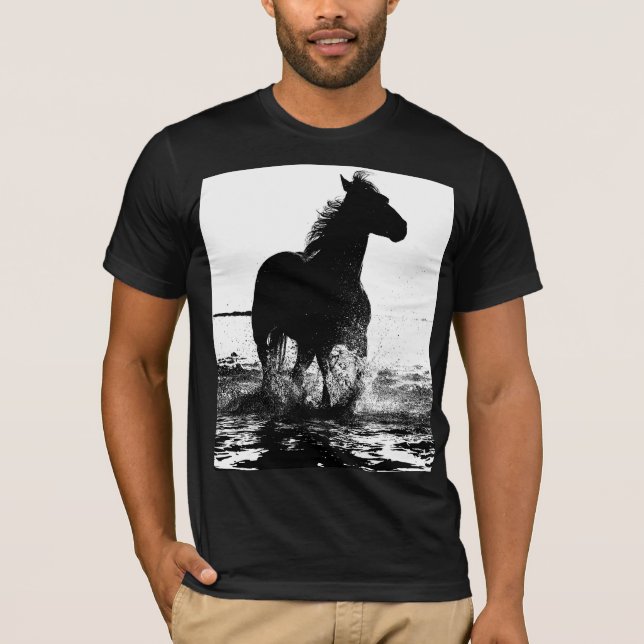 Modern Black White Running Horse Pop Art Men's T-Shirt (Front)