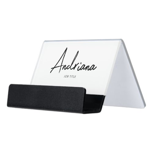 Modern Black White Rustic Script Minimalist Simple Desk Business Card Holder