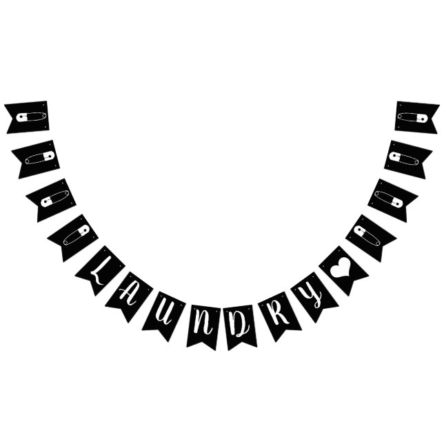 Modern Black & White Safety Pins Laundry Room Bunting Flags (All)