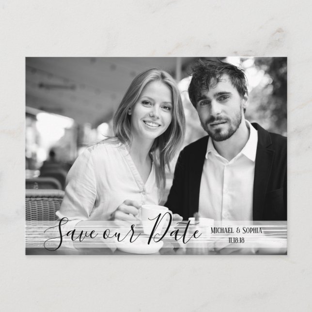 Modern Black & White Save Our Date Postcard (Front)