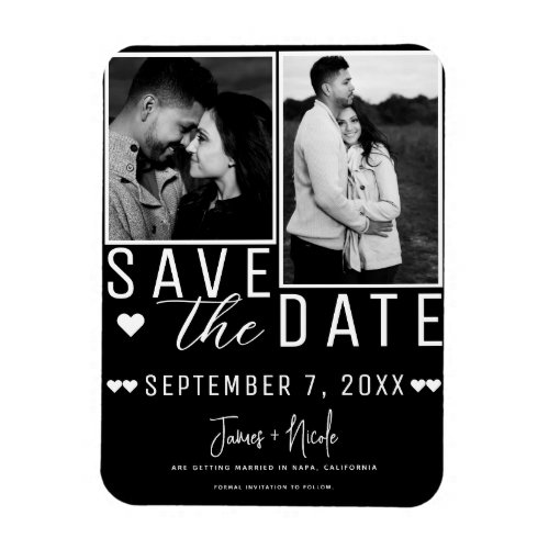 Modern Black  White Save the Date 2 Photo Wedding Magnet