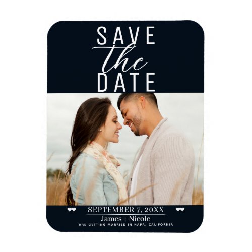 Modern Black White Save the Date Wedding Photo Magnet