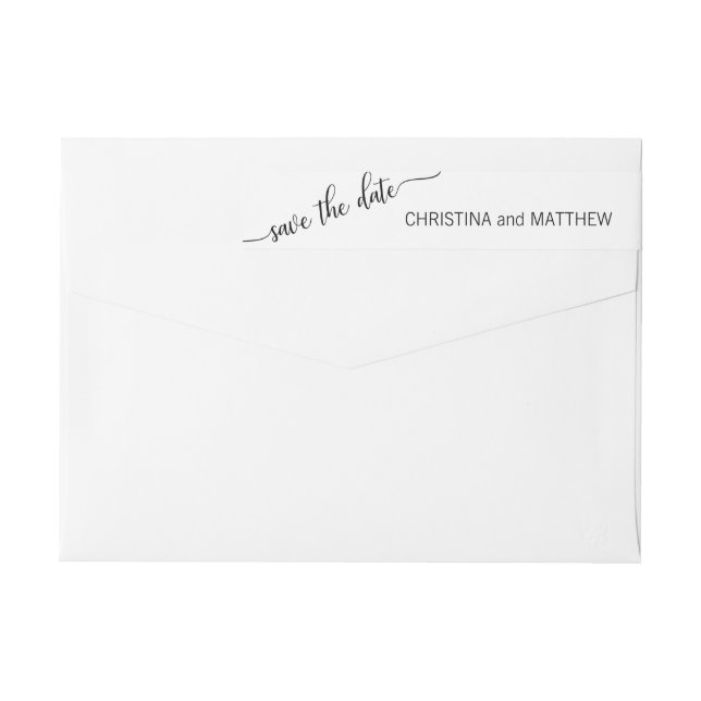 Modern Black White SAVE THE DATE Wedding Wrap Around Label (Back)
