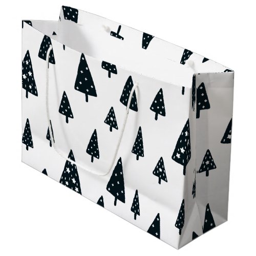 Modern Black  White Scandinavian Christmas Tree Large Gift Bag