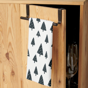 Modern Black & White Scandinavian Christmas Trees Kitchen Towel