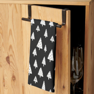 Modern Black & White Scandinavian Christmas Trees Kitchen Towel