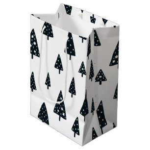 Modern Black & White Scandinavian Christmas Trees Medium Gift Bag
