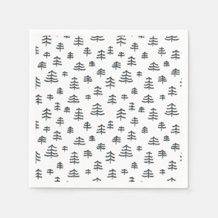 Modern Black & White Scandinavian Christmas Trees Napkins