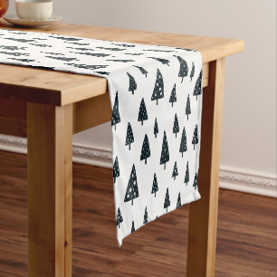 Modern Black & White Scandinavian Christmas Trees Short Table Runner