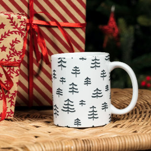 Modern Black & White Scandinavian Christmas Trees Two-Tone Coffee Mug