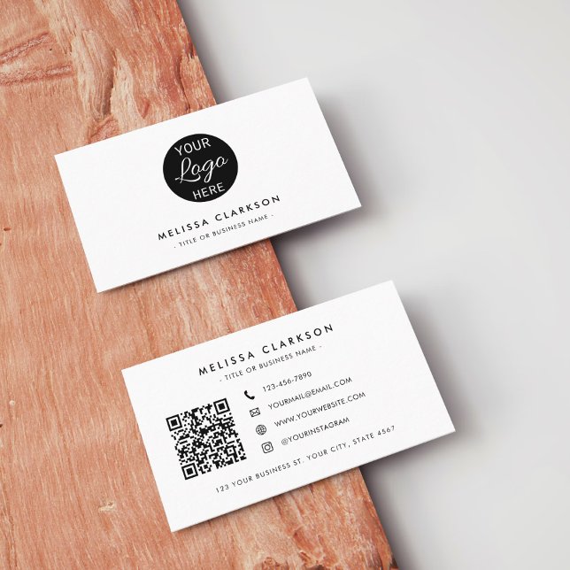 Modern Black & White Scannable QR Code with Logo Business Card (Creator Uploaded)