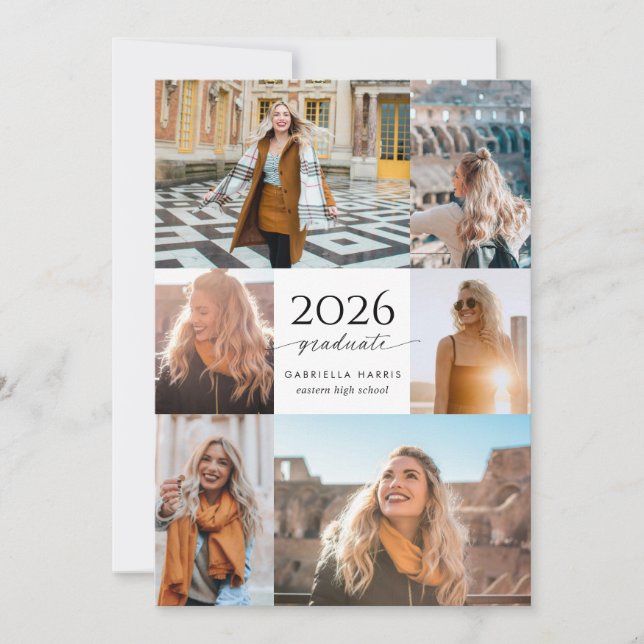 Modern Black + White Script 2026 Graduation Invitation (Front)