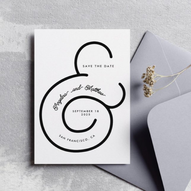 Modern Black White Script Big Ampersand Wedding Save The Date (Creator Uploaded)