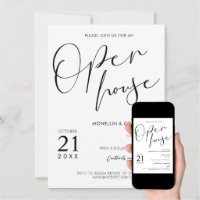 Canopy Street Black And White All Occasion Script Invitations / 25 Fill In  General Use Invites / 5 x 7 Flat Modern Shower Party Or Event