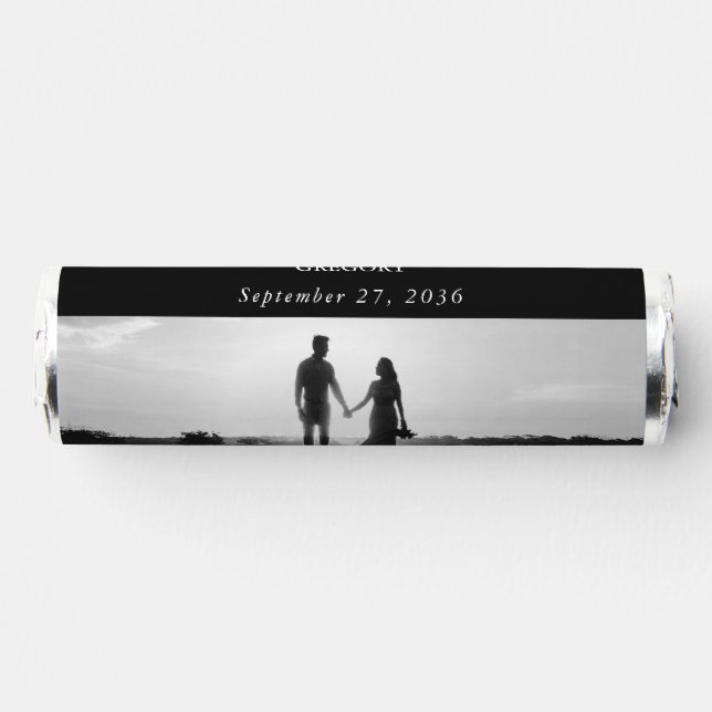 Modern Black & White Script Couple Photo Wedding Breath Savers® Mints (Front)