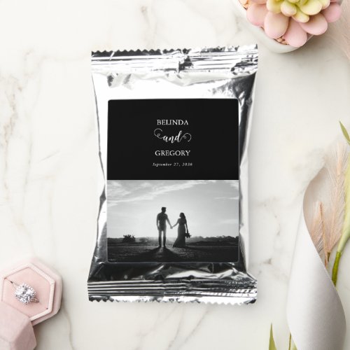 Modern Black  White Script Couple Photo Wedding Coffee Drink Mix
