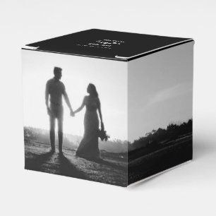 Modern Black & White Script Couple Photo Wedding Favor Boxes