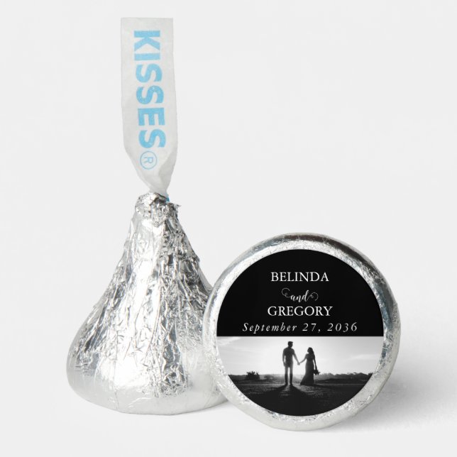 Modern Black & White Script Couple Photo Wedding Hershey®'s Kisses® (Front)