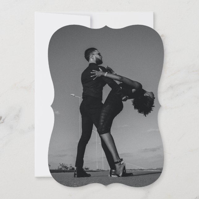 Modern Black & White Script Couple Photo Wedding Invitation (Back)