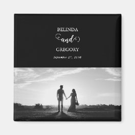 Modern Black & White Script Couple Photo Wedding Magnet