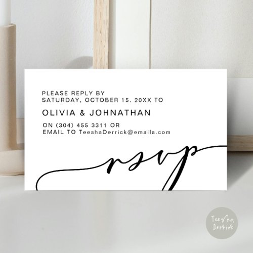 Modern Black White Script Digital RSVP Wedding Enclosure Card