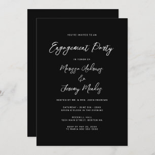 Modern Black White Script Engagement Party Invitation