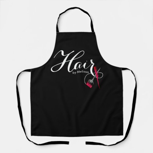 Modern Black  White Script Hair Stylist Apron