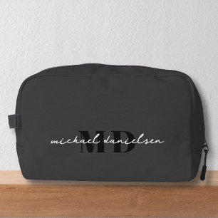 Modern Black & White Script Initial Monogram  Dopp Kit