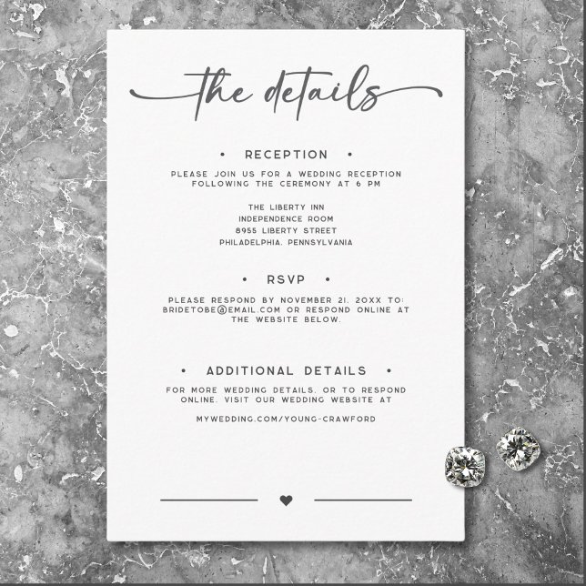 Modern Black White Script Minimal Wedding Details Enclosure Card (Modern Black White Script Photo Wedding Details Enclosure Card)
