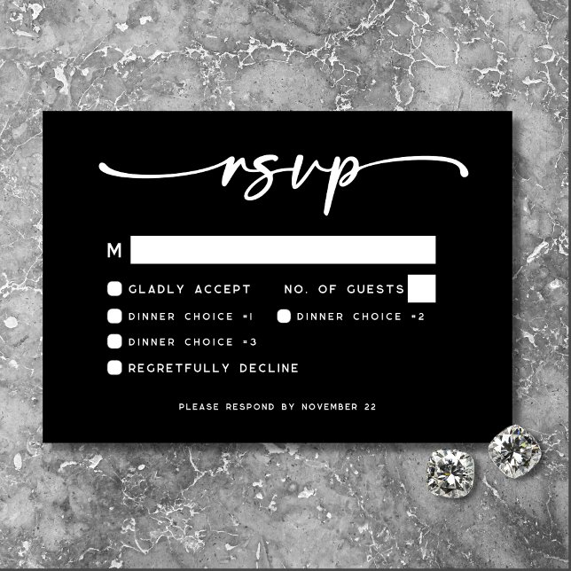 Modern Black White Script Minimal Wedding RSVP Card (Creator Uploaded)