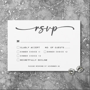 Modern Black White Script Minimal Wedding RSVP Card