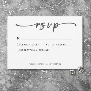 Modern Black White Script Minimal Wedding RSVP Card