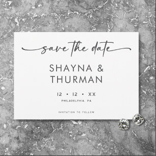 Modern Black White Script Minimal Wedding Save The Date