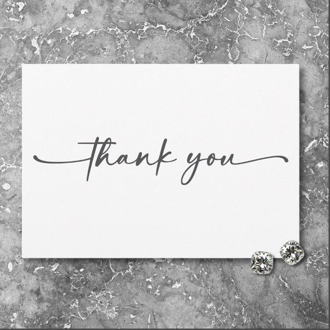 Modern Black White Script Minimal Wedding Thank You Card (Modern Black White Script Photo Wedding Thank You Card)